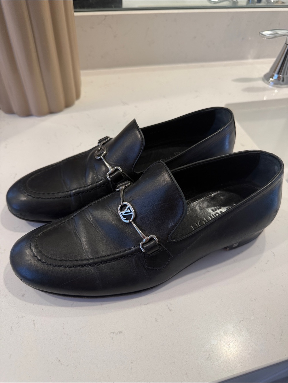 Louis Vuitton Black Leather Bit Loafers with Silver Hardware